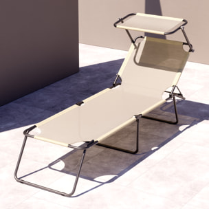 Lettini Pieghevoli Tettuccio Regolabile Schienale Reclinabile Struttura Metallo Nero Sdraio Prendisole Spiaggia Mare Giardino Piscina Beige