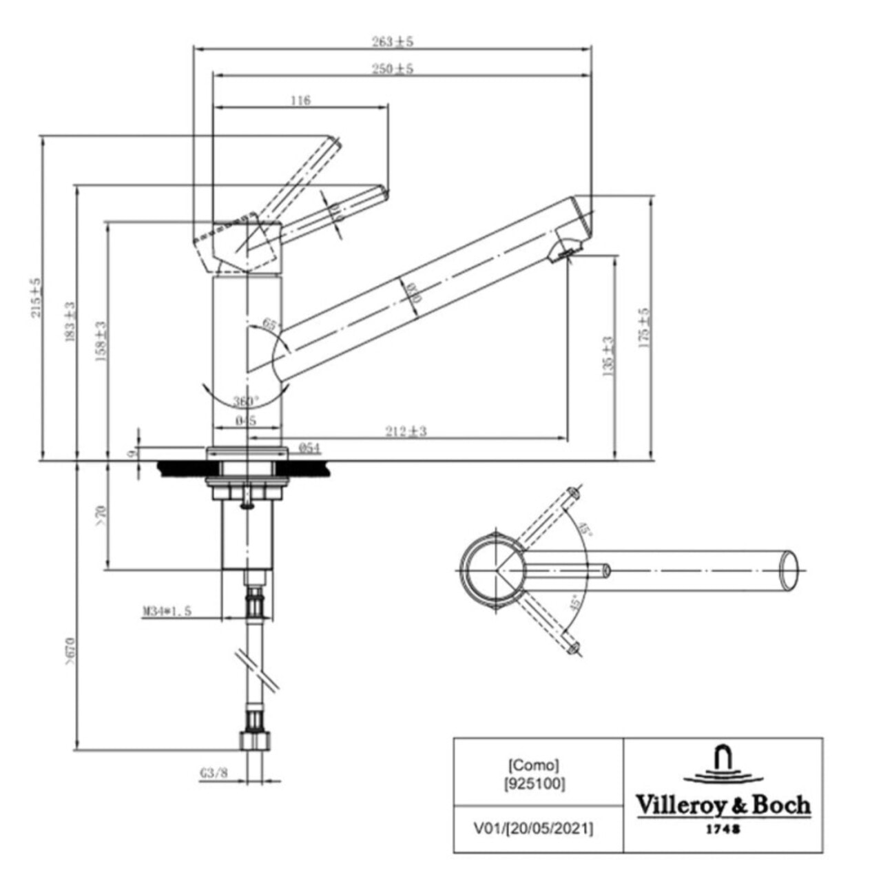 Evier 1 bac Architectura 60 vidage auto + Robinet de cuisine Como Acier Massif Poli