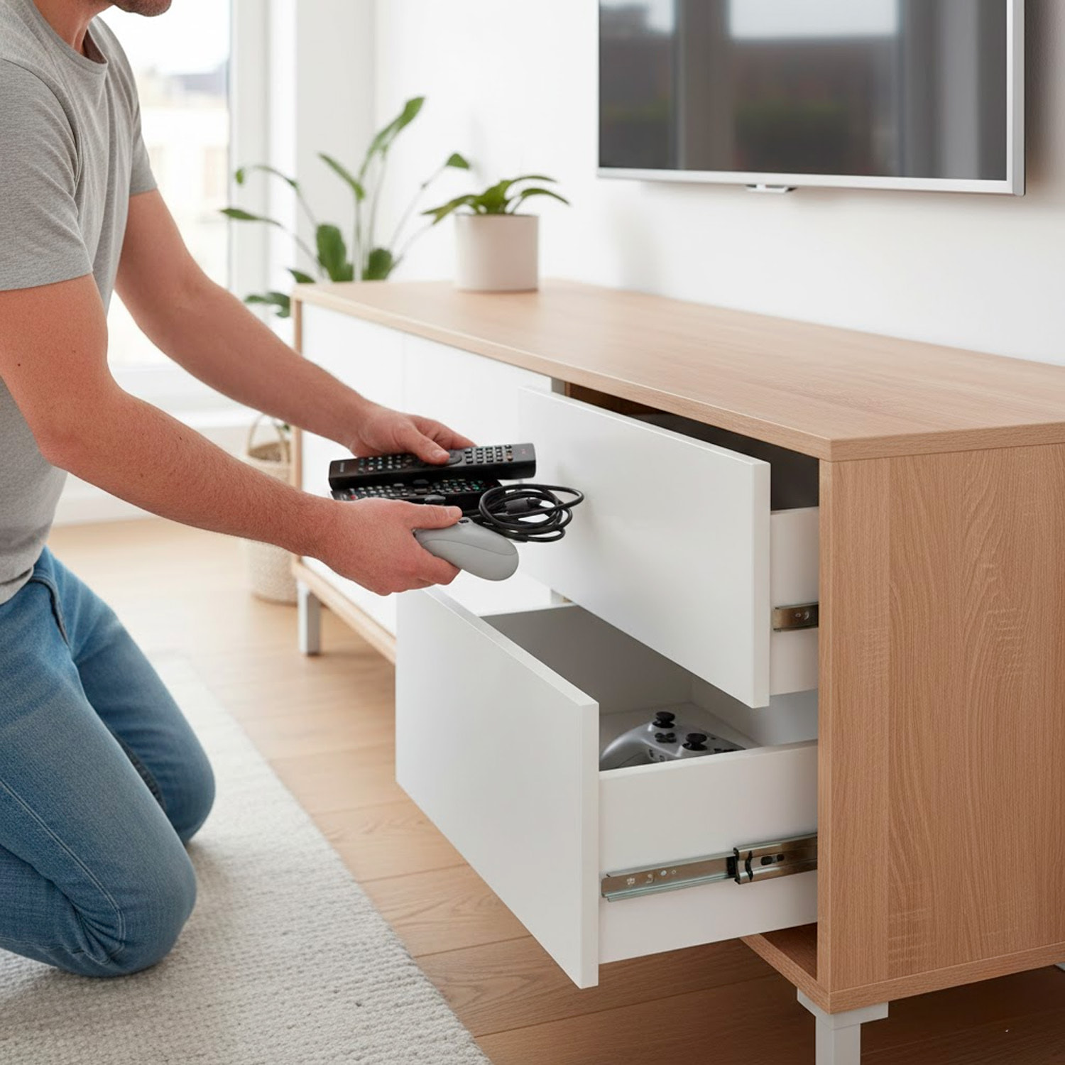 Mobile Tv Credenza Soggiorno Porta Televisione Madia Design Moderno Arredo Casa Mobile Basso Tv Melaminico 130 x 41 x 47 Cm Rovere E Bianco Opaco