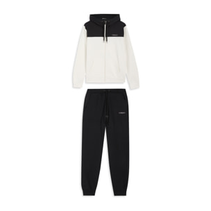 Tuta con cappuccio colour block e fondo a costine