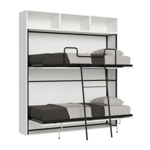 Armoire lit escamotable horizontal superposé 2 couchages 85 Kando avec matelas composition L Frêne Blanc