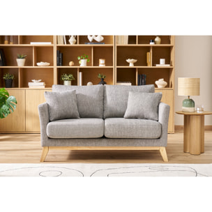 Canapé scandinave déhoussable 2 places en tissu gris clair et bois clair OSLO