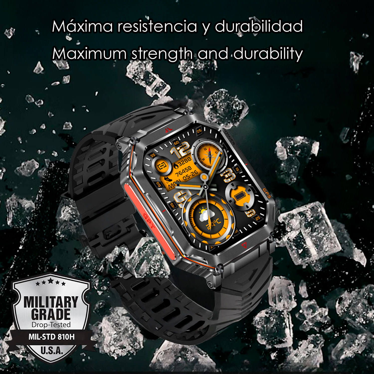 Smartwatch KR92 con chiamate BT, GPS, strumenti di esplorazione, monitor cardiaco, ChatGPT e + di 100 modalità sportive. Cinturino metallico.