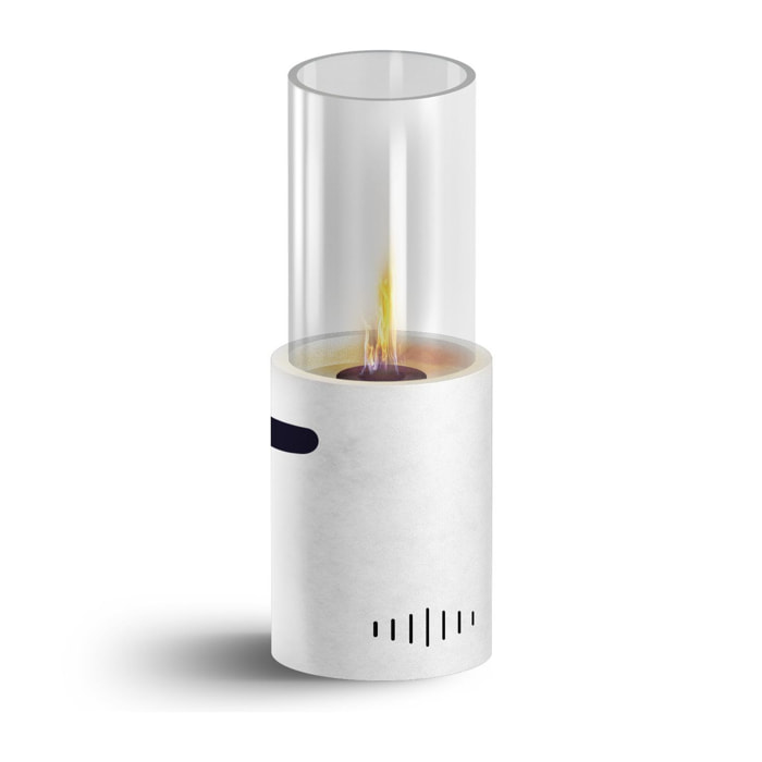 Tito - Caminetto bioetanolo terra 1 bruciatore da 0.4L appoggio acciaio inox vetro temperato bianco