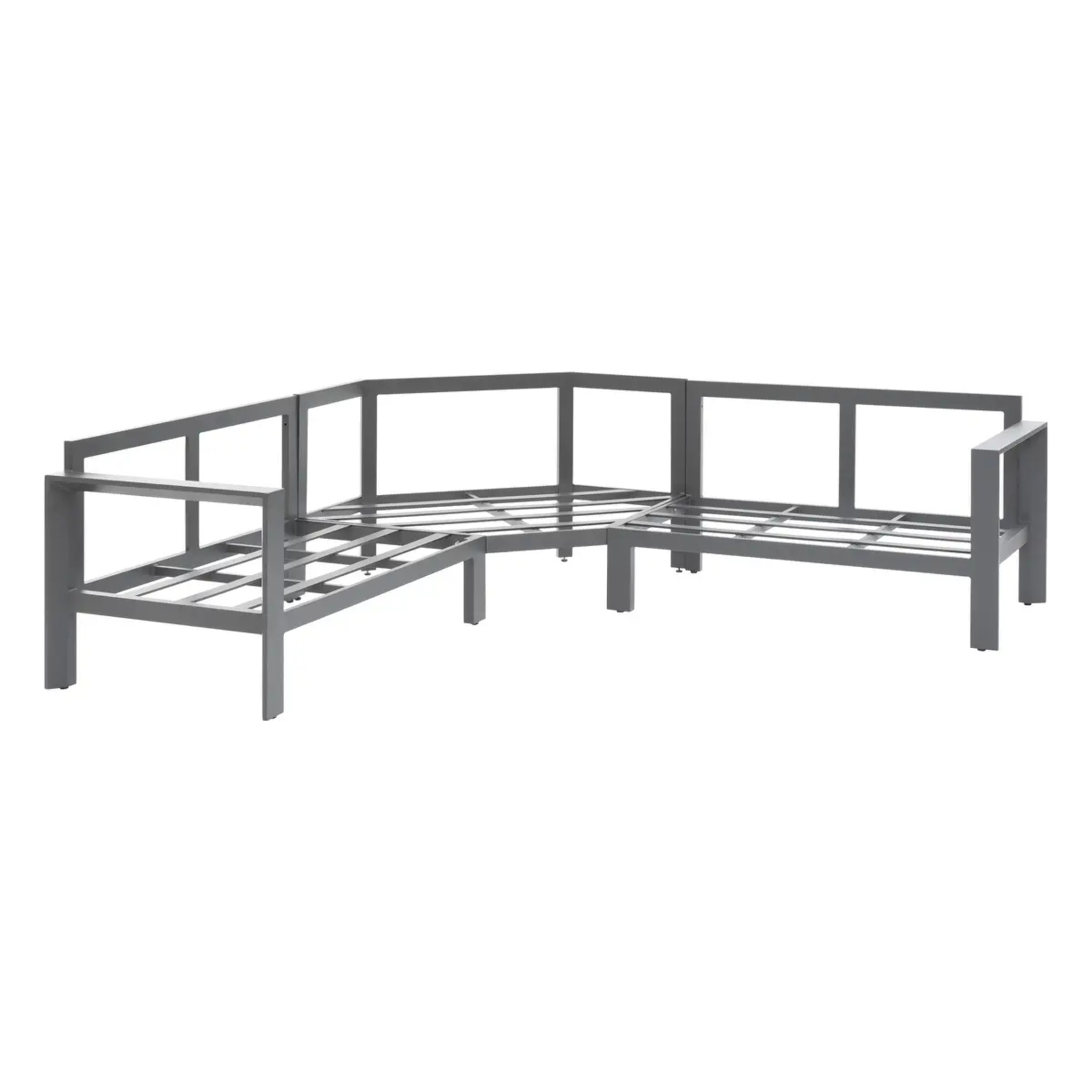 Salon d'angle de jardin "Évasion" graphite & honey 5 places en oléfine et aluminium