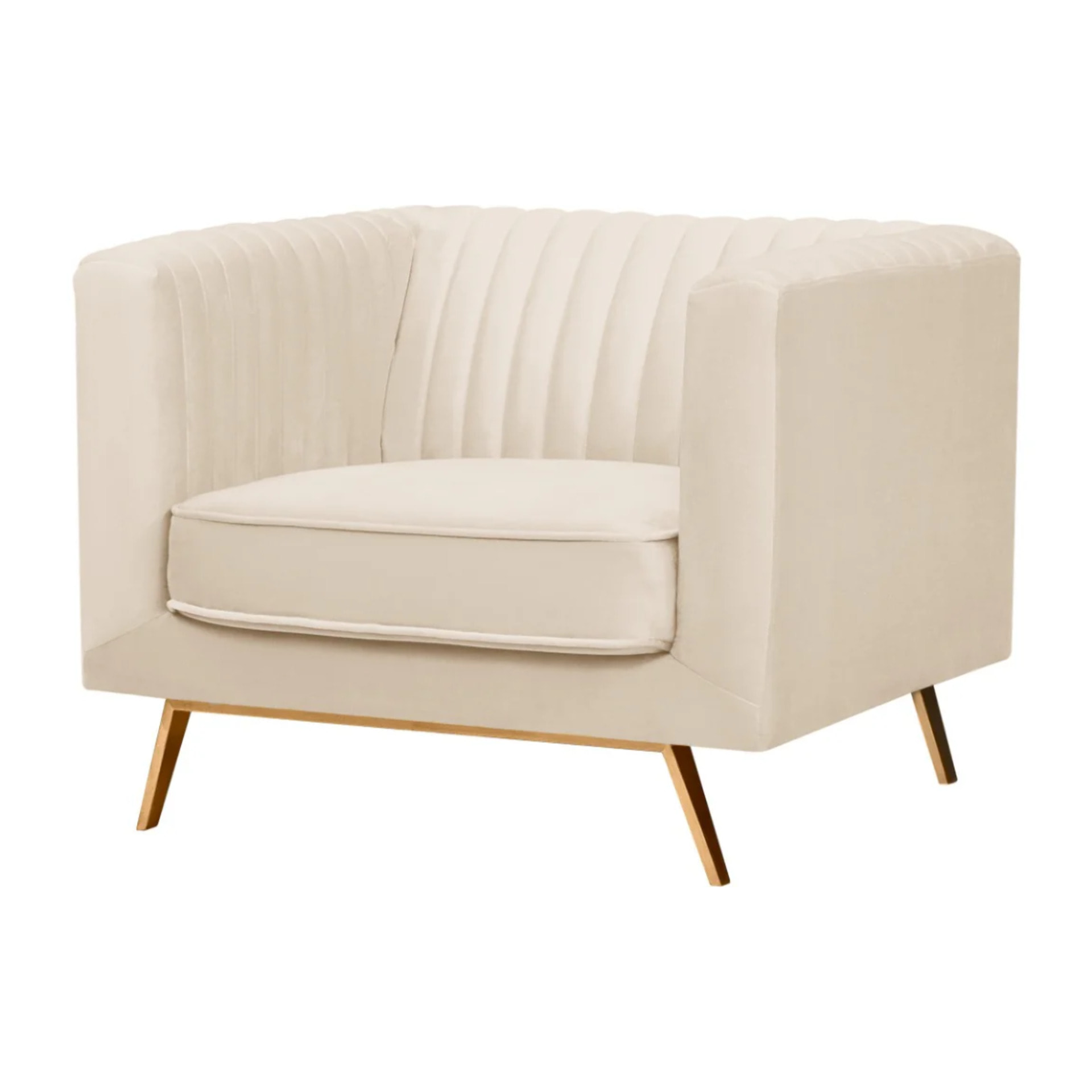 Fauteuil en velours beige et pieds en métal doré - Gatsby