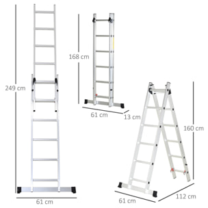 Échelle multifonction pliable aluminium 2 positions 2,49 m 10 échelons certification NF EN131 max. 150 Kg
