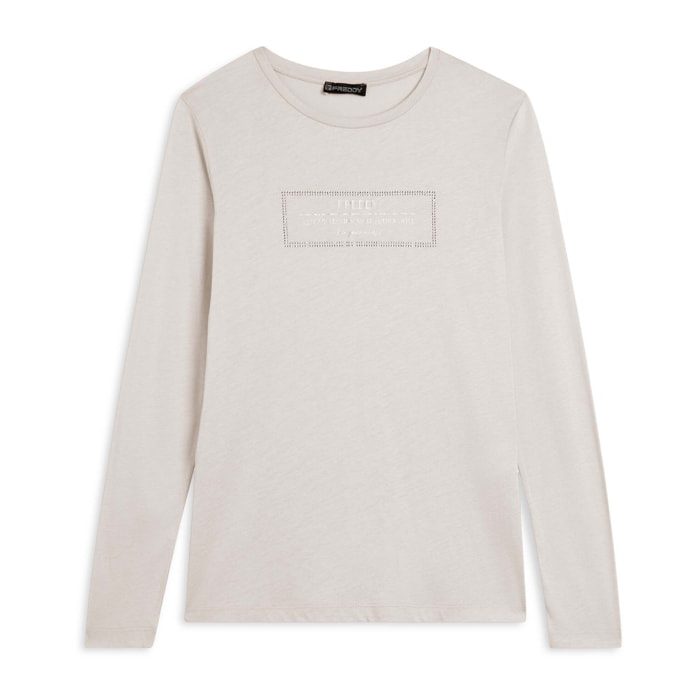 T-shirt donna lunga con spacchi e grafica brillante