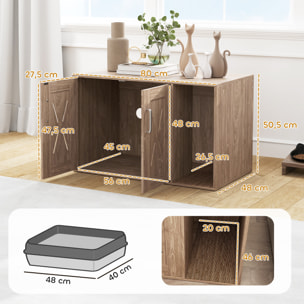 Mueble Arenero para Gatos 3 en 1 Nido Mesa Auxiliar Caja de Arena para Gatos con Puertas Estera para Rascar y Compartimento para Salón Dormitorio 80x48x50,5 cm Marrón