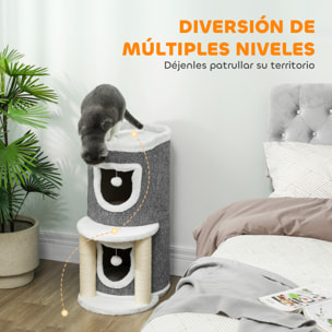 Árbol Rascador para Gatos, Árbol para Gatos 76 cm, Torre Escalador con Cama, 2 Cuevas, Postes de Sisal, Alfombra de Rascado, Bolas para Jugar, Gris