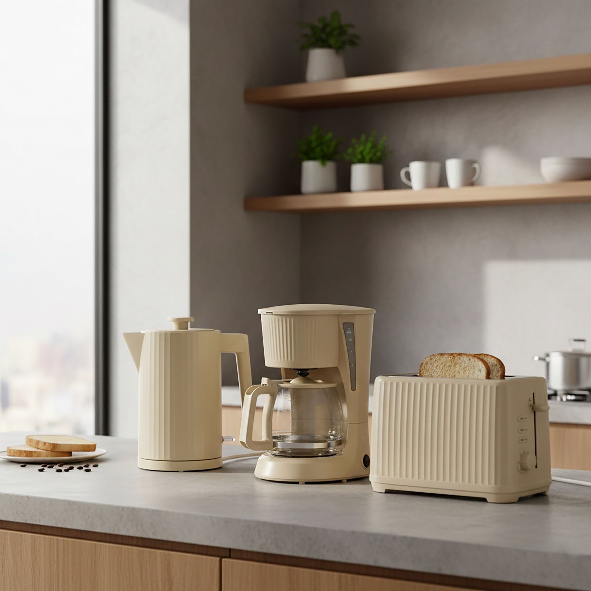 Cafetière électrique 12 tasses 1,5L crème strié