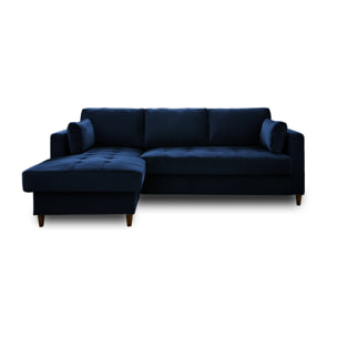 Anna - canapé d'angle gauche - 4 places - convertible avec coffre - en velours - Bleu nuit