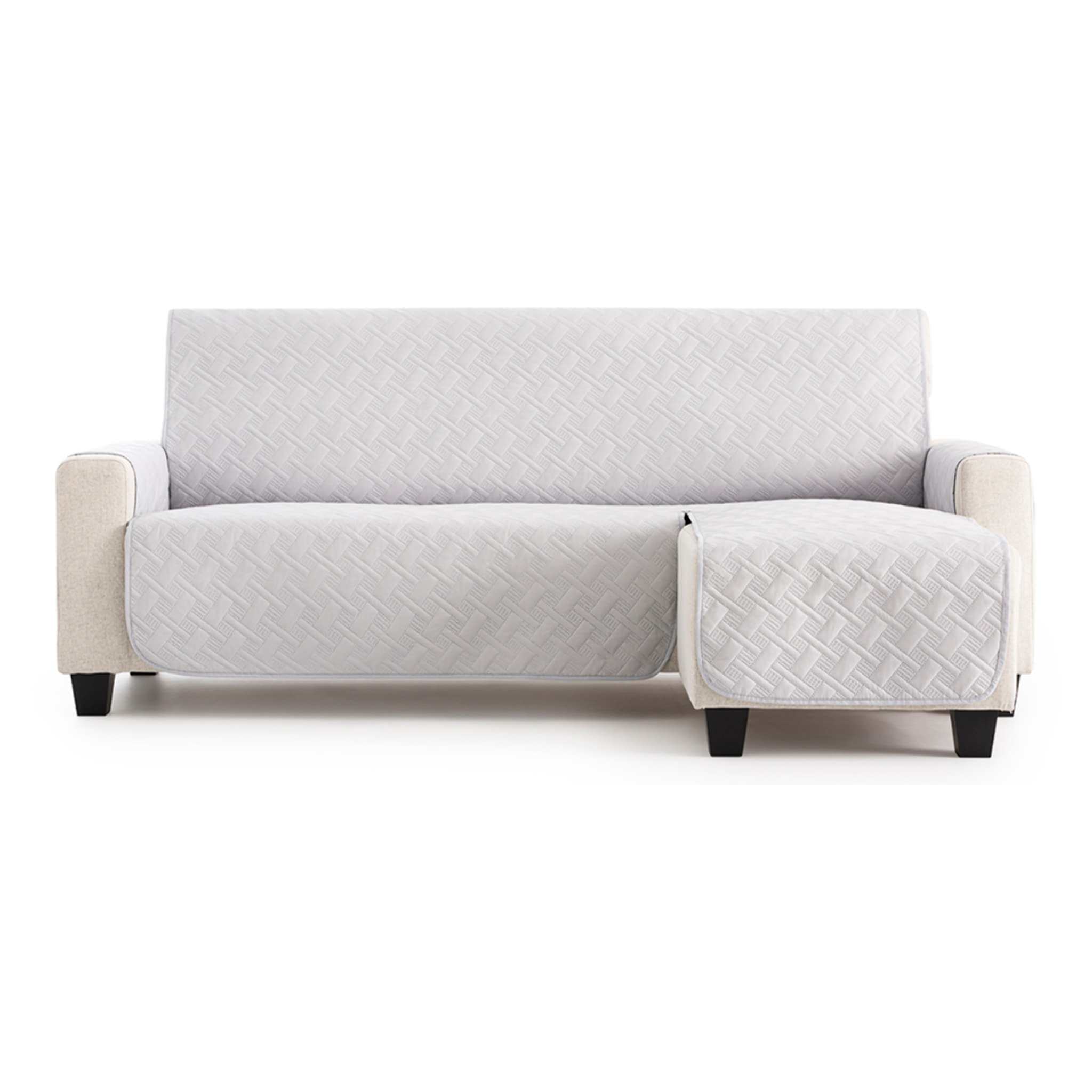 Cubre sofá para Chaise Longue DRY acolchado y antimanchas gris claro (brazo derecho)