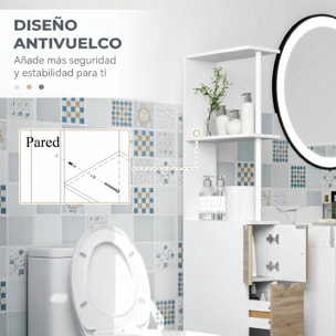 Columna Auxiliar de Baño Estrecha Armario Alto de Baño Moderno Mueble Auxiliar con 2 Estantes 2 Cajones y 1 Puerta Antivuelco 15x33x136,8 cm Natural