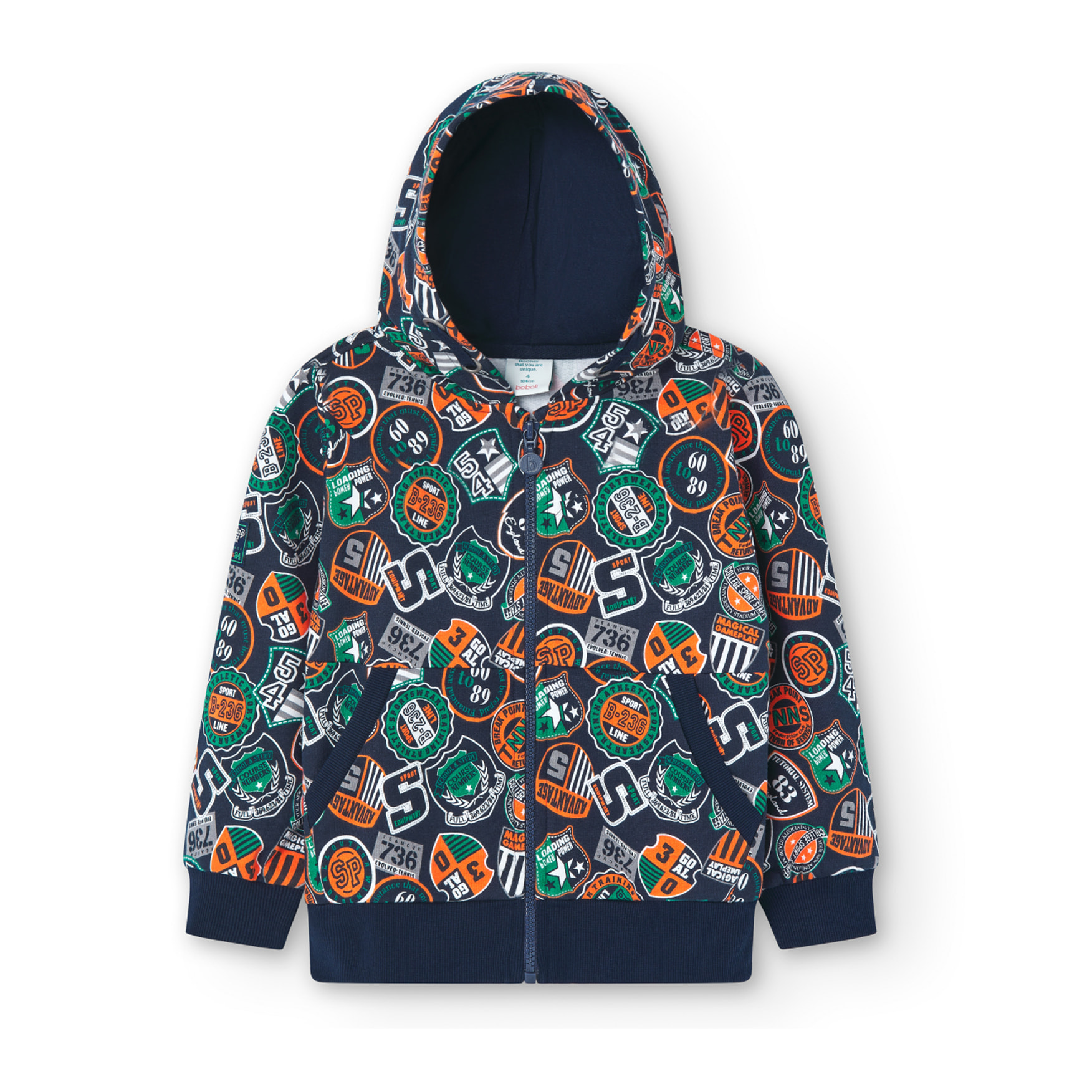 Chaqueta niÃ±o, felpa, estampado, capucha, azul