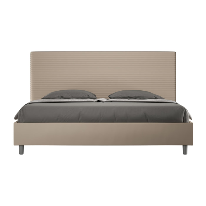 Cama matrimonial sin somier acolchada 200x200 cuero sintético gris paloma Focus