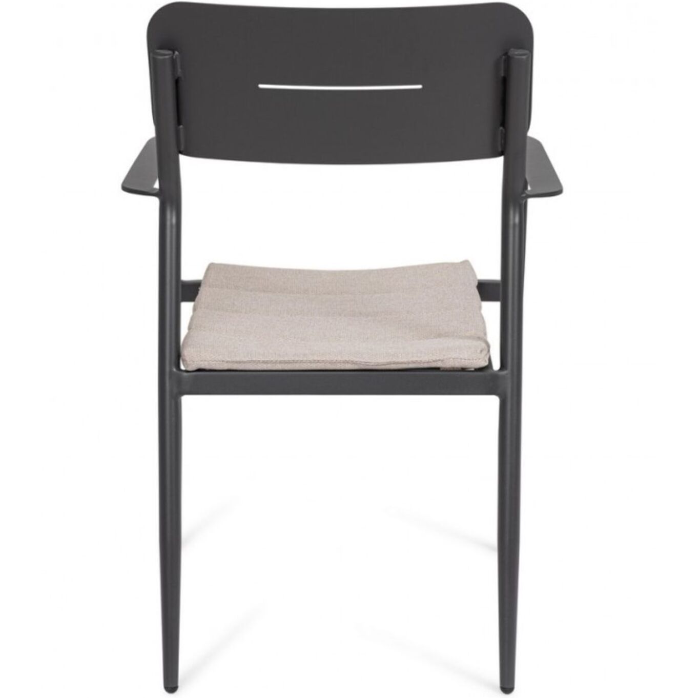 Set di 4 sedie NEBULA in alluminio antracite con cuscino tortora impermeabile, con braccioli