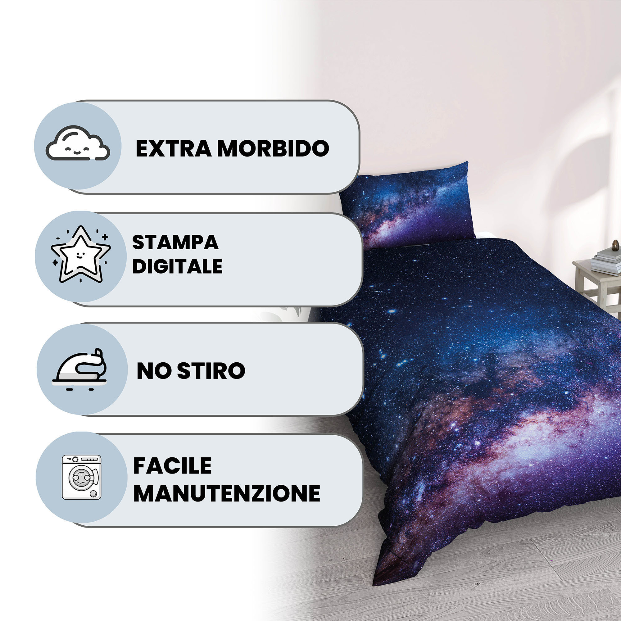 PARURE COPRIPIUMINO GOODNIGHT SINGOLO - STAMPA DIGITALE 100% Microfibra