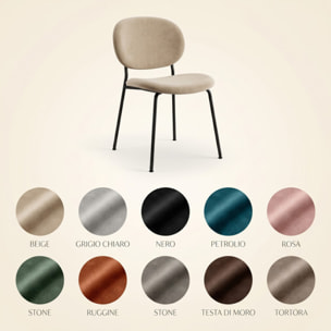 Sedia Imbottita in Effetto Velluto con Gambe in Acciaio, Design Moderno ed Elegante per Sala da Pranzo, Cucina, Soggiorno, Studio e Ufficio