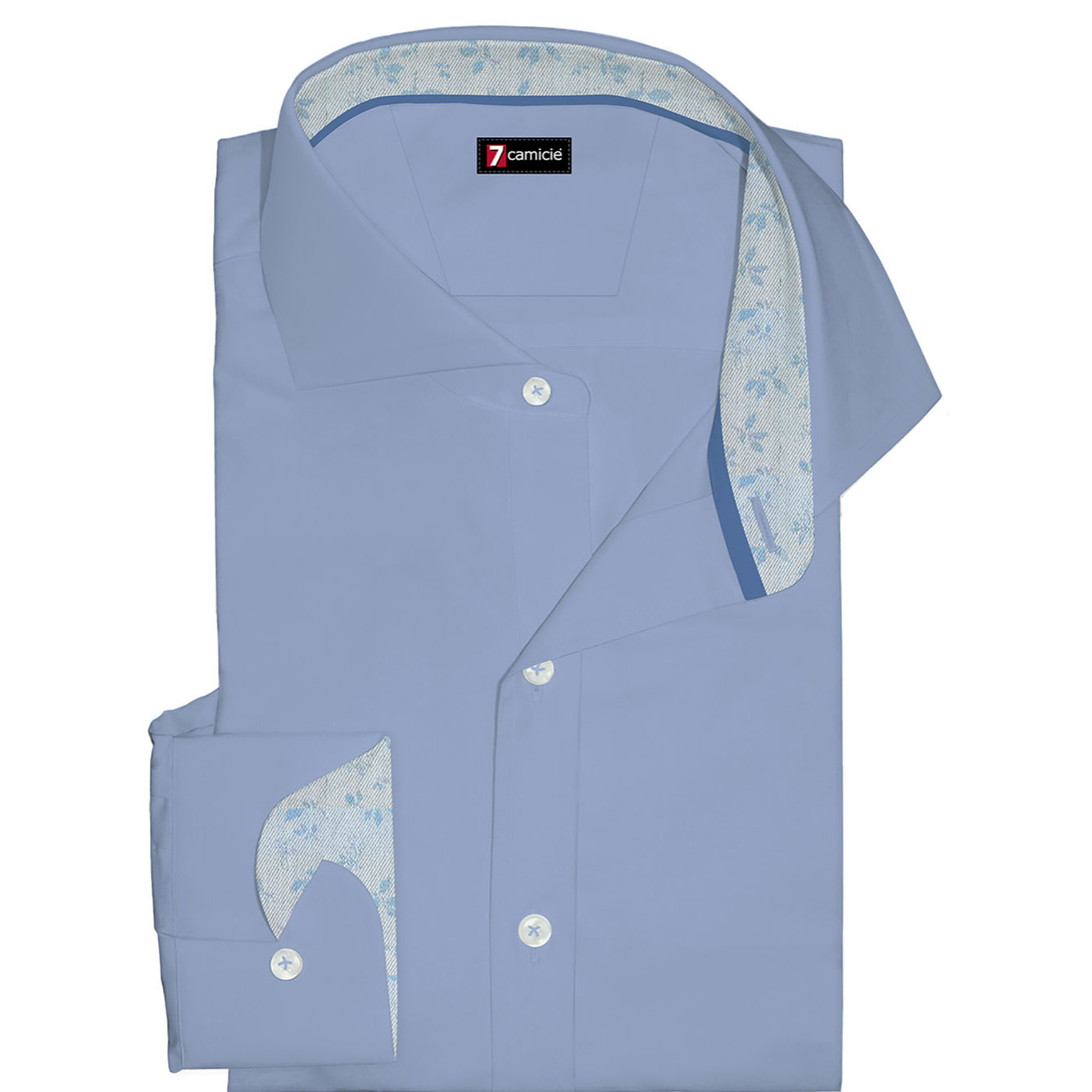 Camicia Uomo 1 Bottone Francese Slim Popeline Stretch Unito Celeste