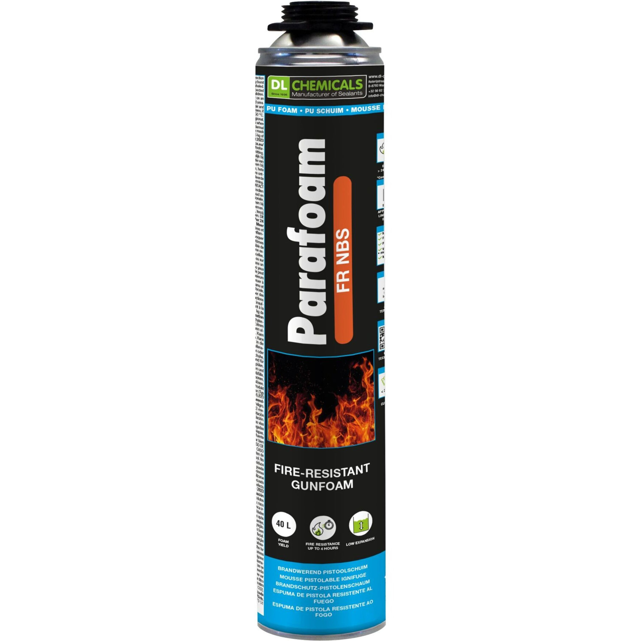 Mousse PU pistolable Parafoam FR NBS coupe feu DL CHEMICALS - Cartouche de 750ml - Lot de 12 - 0900026N000049