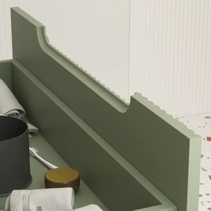 Meuble de Salle de Bains LEON 80cm Vert Olive - 2 Tiroirs en MDF Ondules - Vasque Ronde 36cm