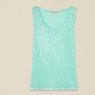 Oltre - Top in tulle e paillettes - Verde acqua