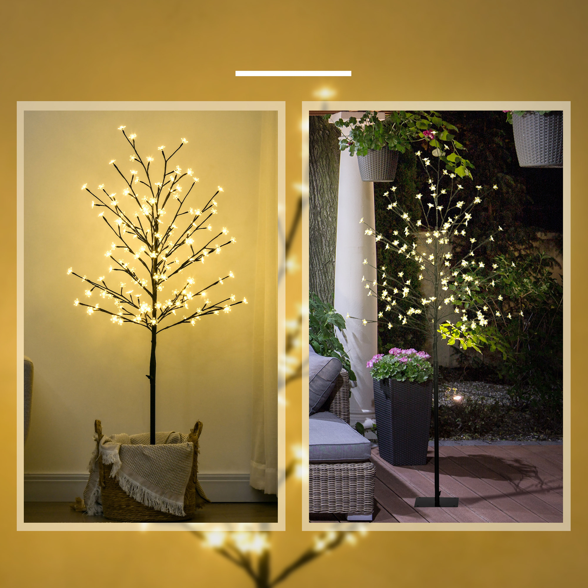 HOMCOM Luz de Árbol de Cerezo con 150 Luces LED IP44 Blanco Cálido Lámpara Decorativa de Flor de Cerezo con Ramas Flexibles para Salón Fiestas Interiores 17x17x150 cm Negro