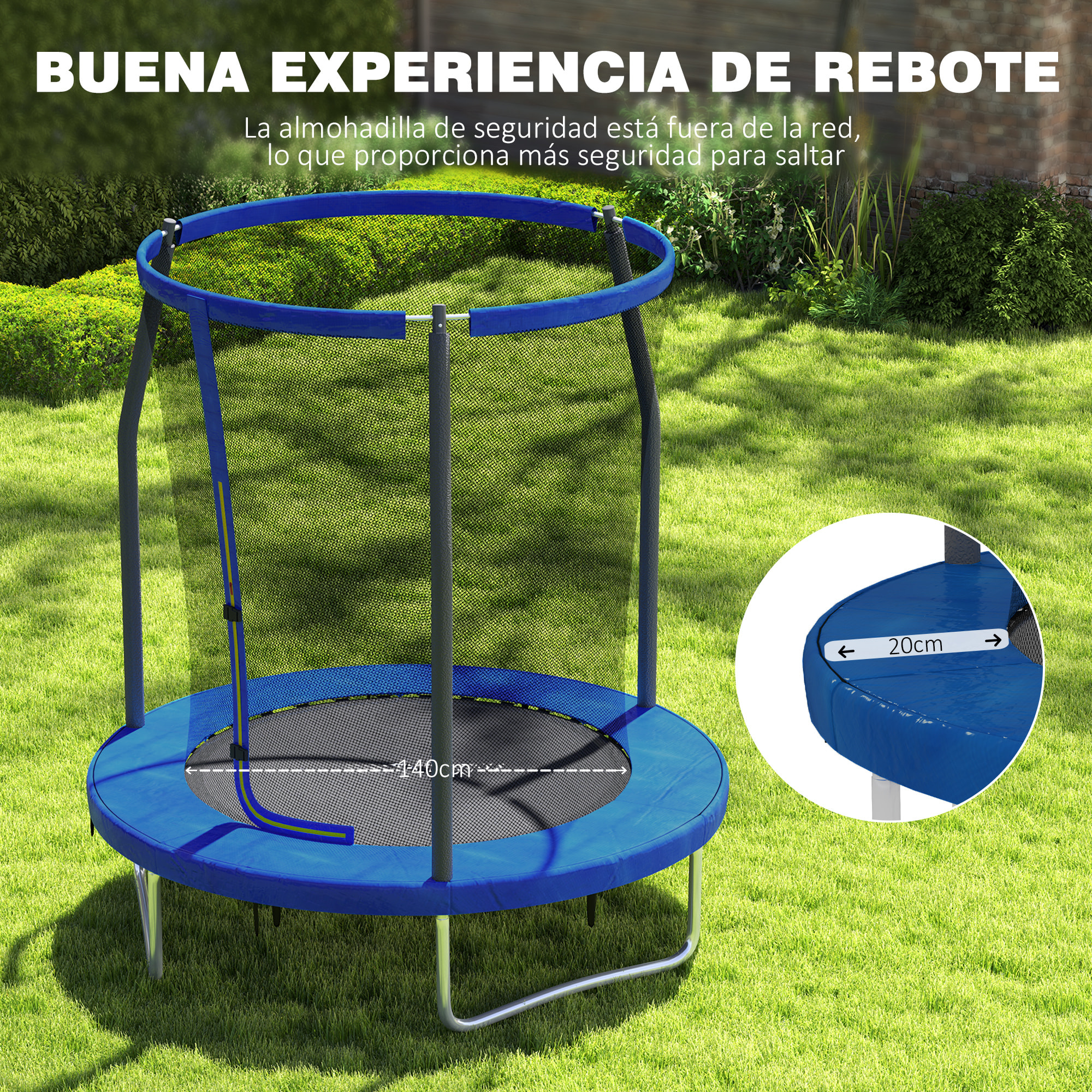 Cama Elástica Infantil Ø183 cm, Trampolín para Niños de +6 Años con Red de Seguridad, Barras Acolchadas, Funda de Seguridad y Marco de Acero, para Interior y Exterior