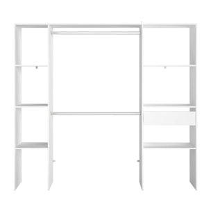 Dressing blanc 6 étagères, 1 tiroir, 2 penderies 198 x 40 x 180 cm MATIGNON