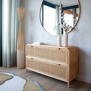 Commode en rotin et bois massif, 2 portes abattantes - Alata