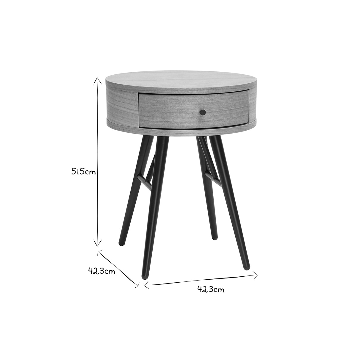 Tables de chevet rondes avec tiroir bois clair et métal noir (lot de 2) KORAL