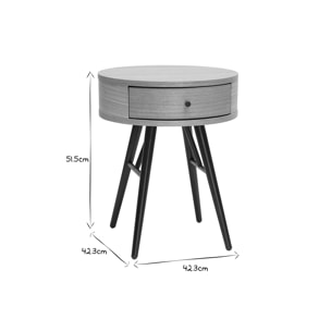 Tables de chevet rondes avec tiroir bois clair et métal noir (lot de 2) KORAL