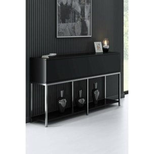 Credenza Djimsit, Buffet da soggiorno, Madia da salotto, Dispensa da cucina, 150x30h80 cm, Nero e Argento