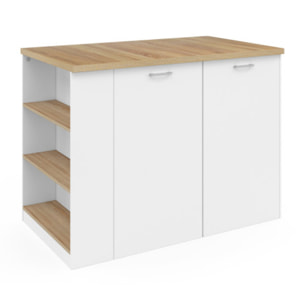 Ilot central de cuisine Dario avec rangements - Bois - Blanc