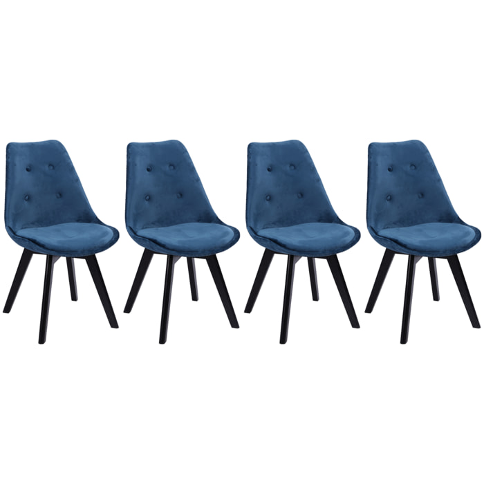 Lot de 4 chaises en velours NORA bleues avec coussin