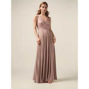 Oltre - Vestido largo con corpiño bordado - Rosa