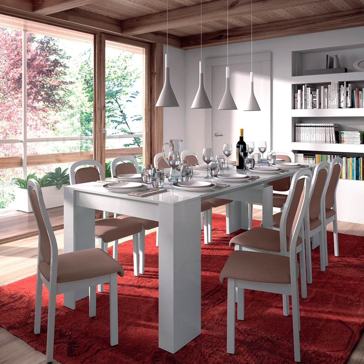 Mesa Comedor Extensible 90x50-237 Cm Blanco Brillo