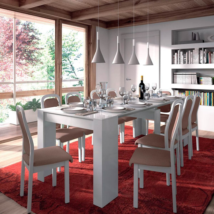 Mesa Comedor Extensible 90x50-237 Cm Blanco Brillo