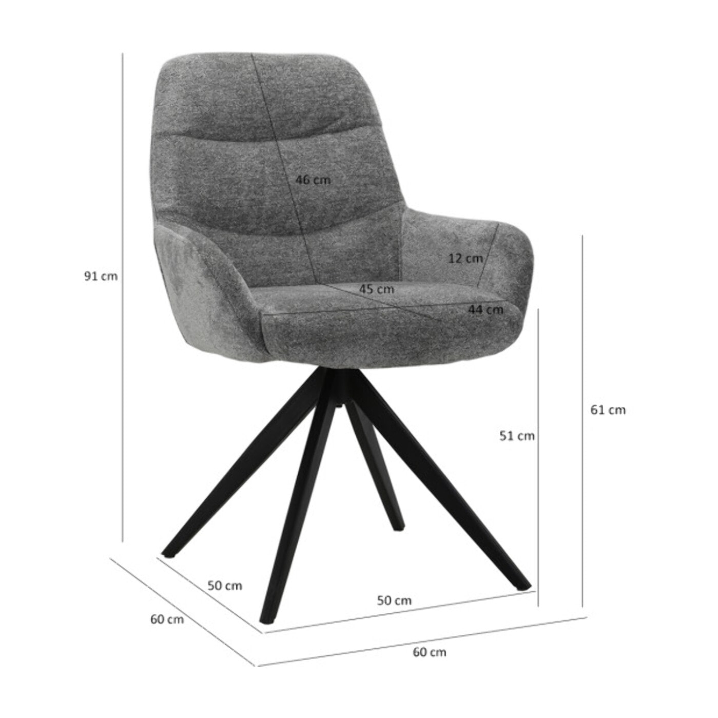Chaise rotative 360 avec accoudoirs et pieds métal - 2 coloris - OSMAN