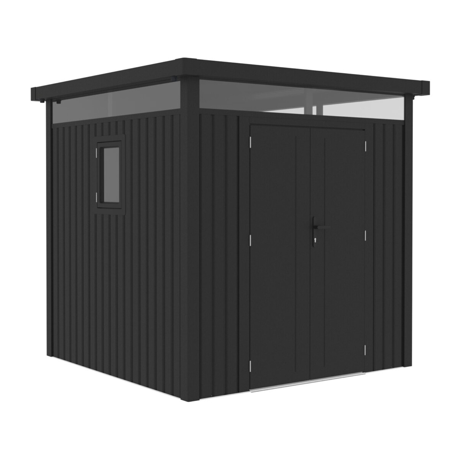 Abri de jardin métal premium avec toit plat et porte battante "Lexinton" - 5,29 m² - Gris