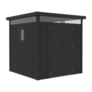 Abri de jardin métal premium avec toit plat et porte battante "Lexinton" - 5,29 m² - Gris