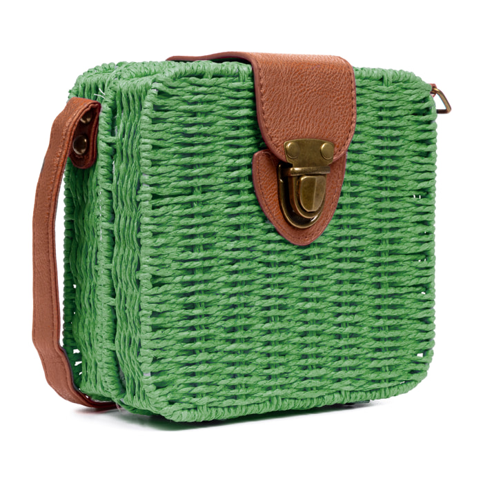 IRIA QUINTANA Borsa a tracolla da donna Empoli. Tessuto Paglia Pelle Sintetica PU 18x7x17 Cm. Colore verde chiaro