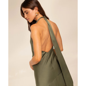 Vestido midi con escote halter y lazada