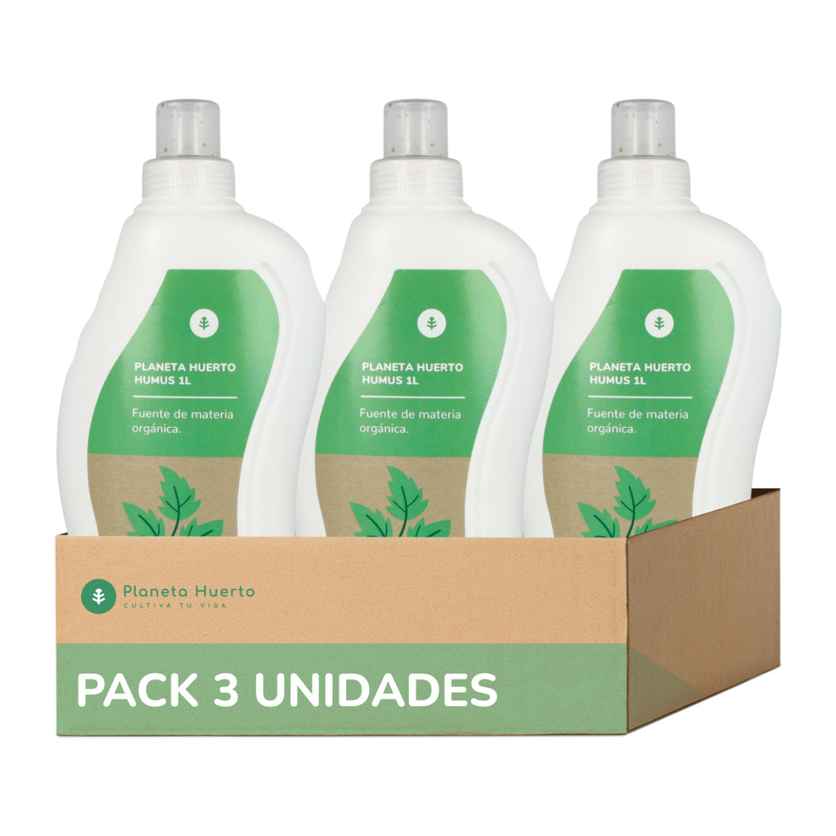 PLANETA HUERTO | Pack 3x Humus Líquido Natural 1L – Abono Orgánico Líquido para Plantas y Jardines – Mejora la Retención de Agua y la Fertilidad del Suelo