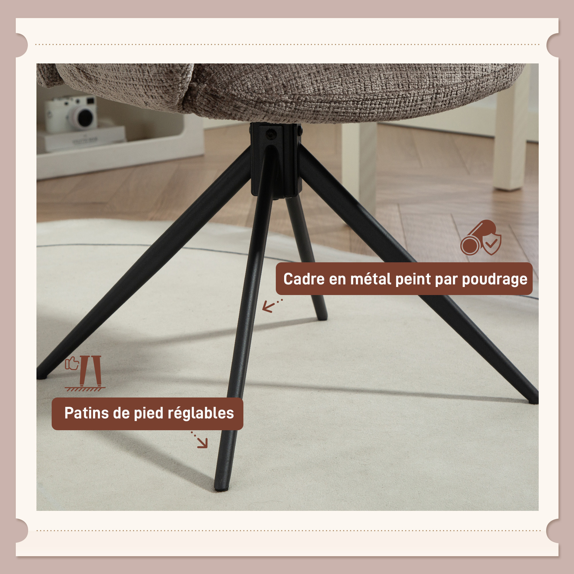 Chaise de bureau ergonomique pivotante à retour auto dossier enveloppant accoudoirs courbés tissu marron