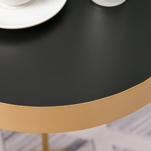 Juego de 2 Mesas de Café Moderno Set de 2 Mesas de Centro Apilables Estructura de Metal Dorado Sala de Estar Ø39x63 cm y Ø30,8x56 cm Encimera Negro y Blanco