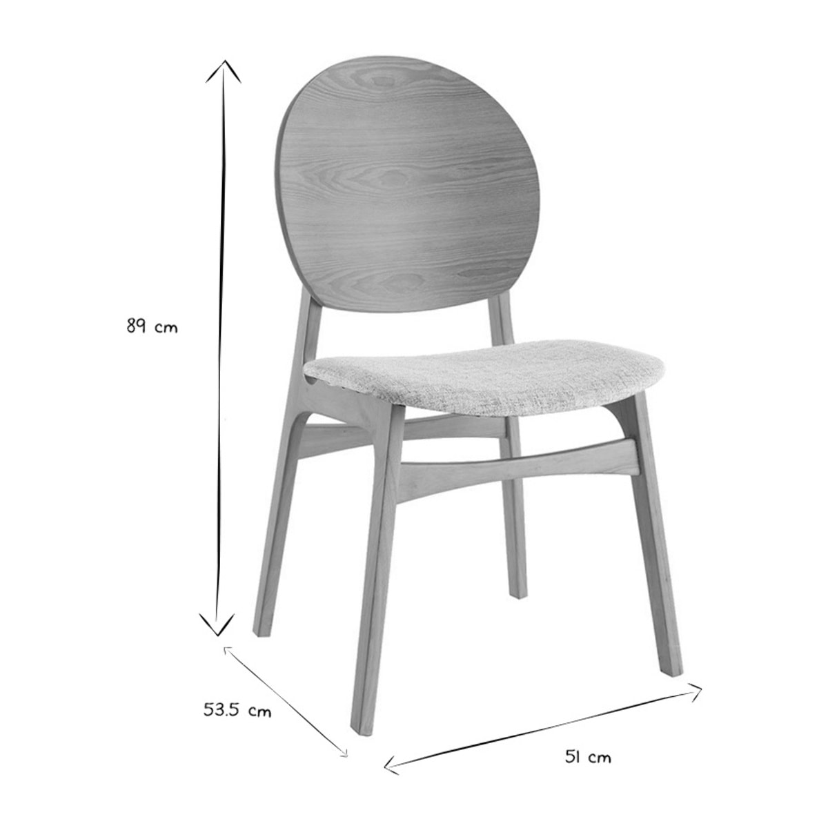 Chaises scandinaves en bois clair et tissu gris clair (lot de 2) ELTON