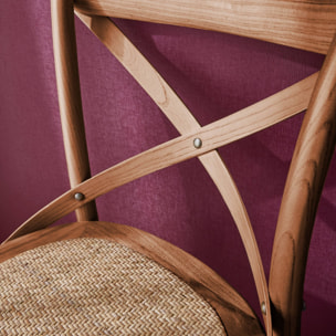 Lot de 2 tabourets de bar bistrot vintage en bois d'hévéa effet noyer avec repose-pieds