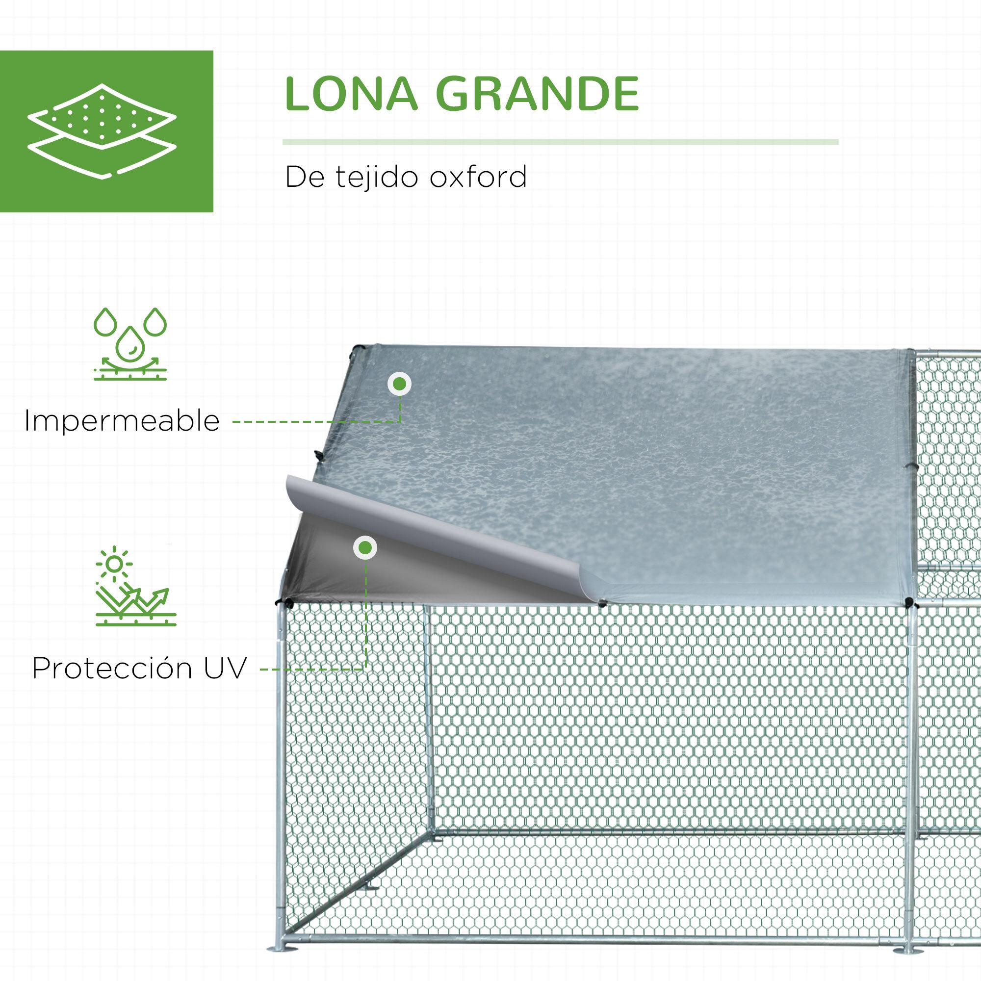 Gallinero Exterior Grande de Metal Galvanizado 3x4x1,95 m Jaula de Aves con Puerta Cubierta de Tela Oxford Resistente a los Rayos UV y al Agua para Patio Plata